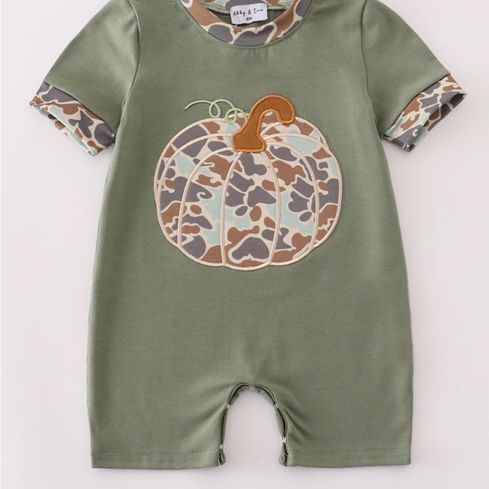 Green Baby Romper with Pumpkin Design